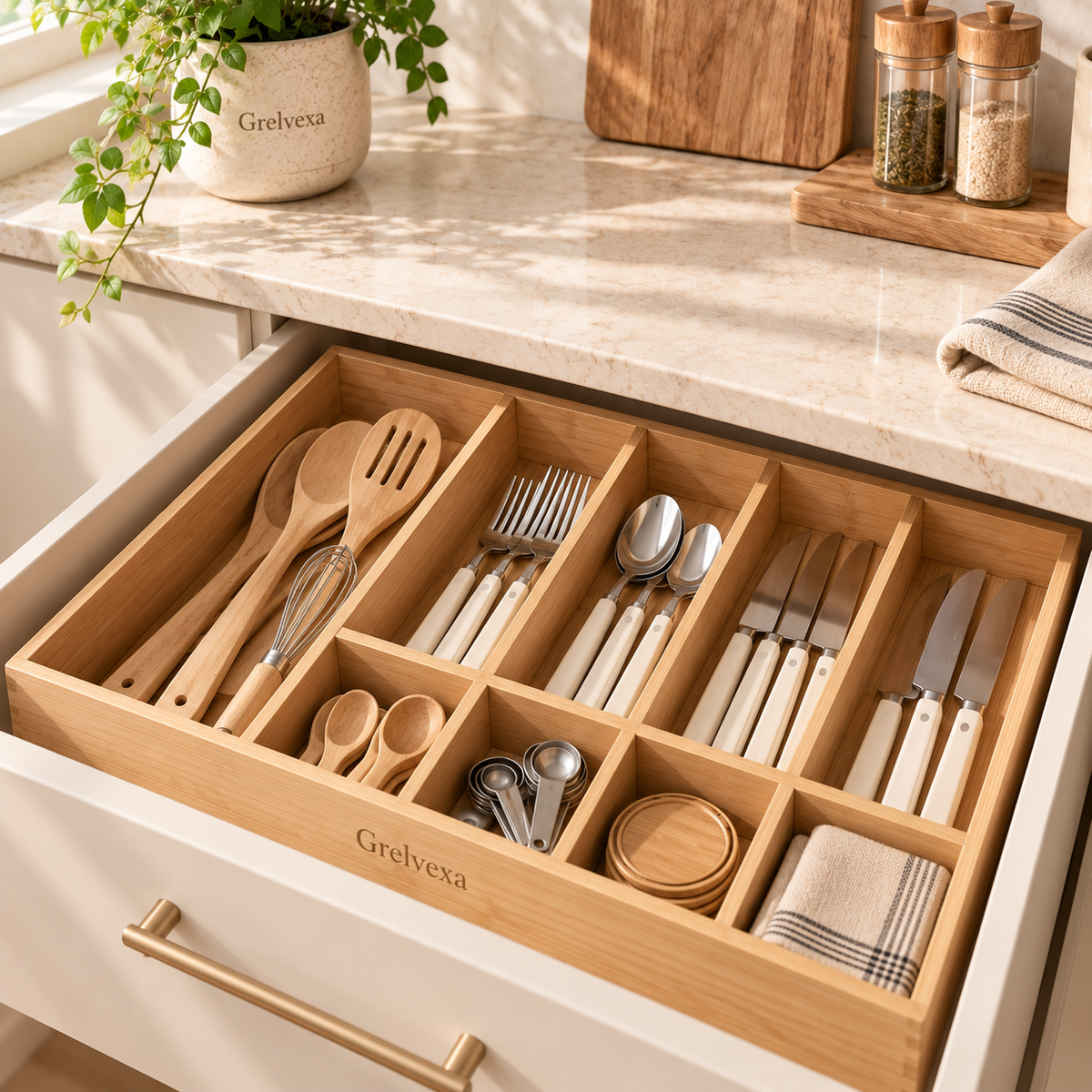 Grelvexa Alder Bamboo Drawer Organizer