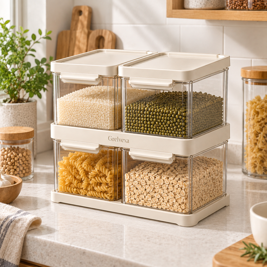 Grelvexa Vela Stackable Pantry Storage Bins – Set of 4